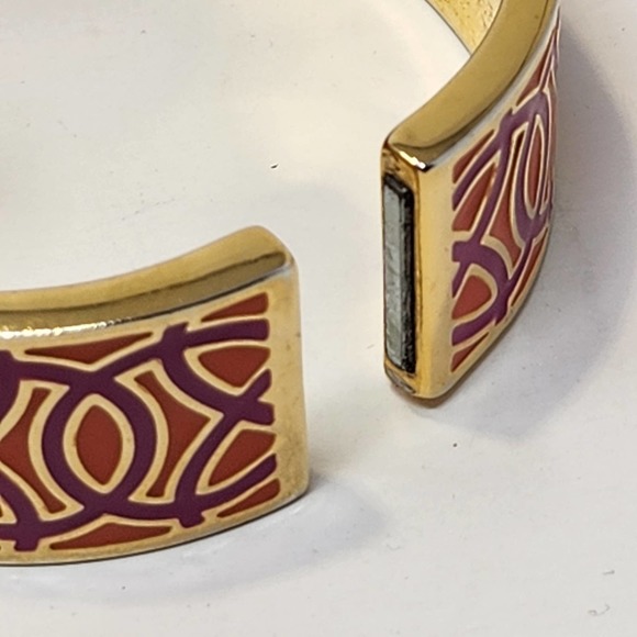 Stella and Dot Eleanor Celtic Knot Clamper Bangle Bracelet Orange Pink Enamel - Picture 5 of 7